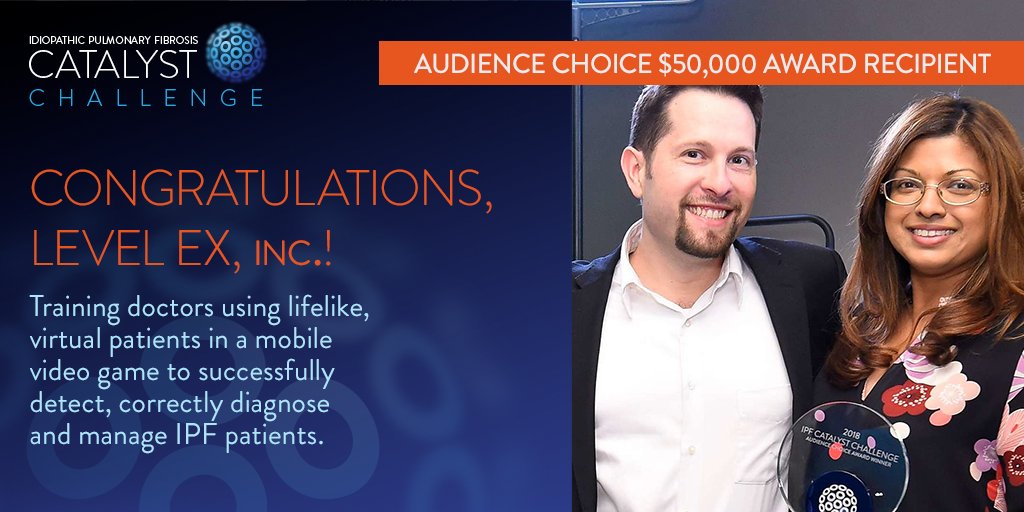 IPFCatalyst's tweet photo. #IPFChallenge Audience Choice winner @LevelExTeam is innovating the use of video game technology to train doctors to successfully detect and treat #IPF. Learn more about this amazing endeavor: https://t.co/egFNCwn1FZ https://t.co/FXp3bhlSUU