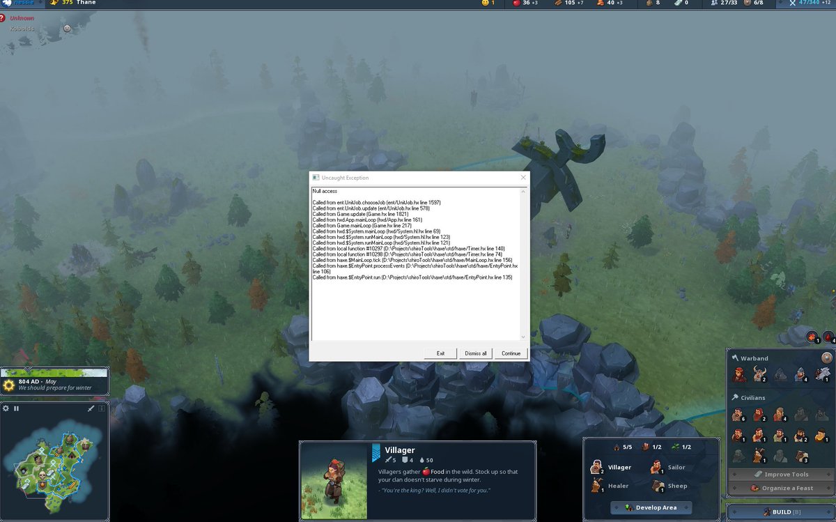 CrypticNessie's tweet photo. @shirogames Hi, 
Just wanted to reach out quickly,
game crashes when I click on the relic of gods or add more than 1 loremaster to work on it.
otherwise awesome game! https://t.co/spzTEdPGTq