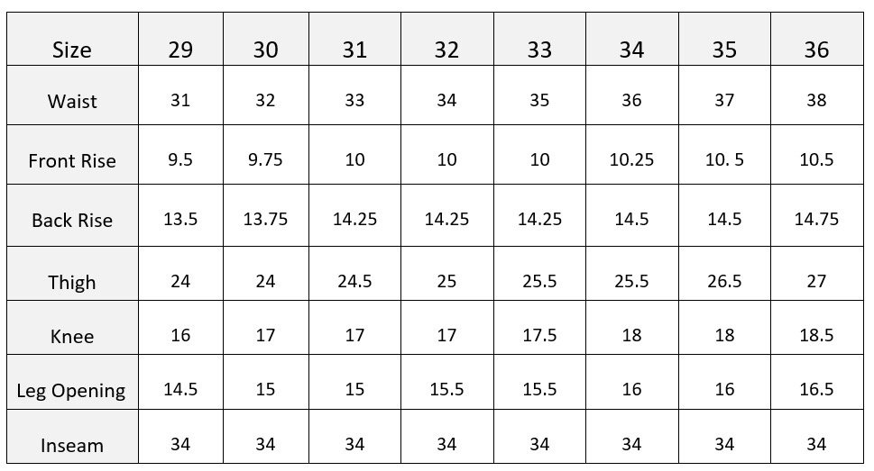 Nyc Size Chart