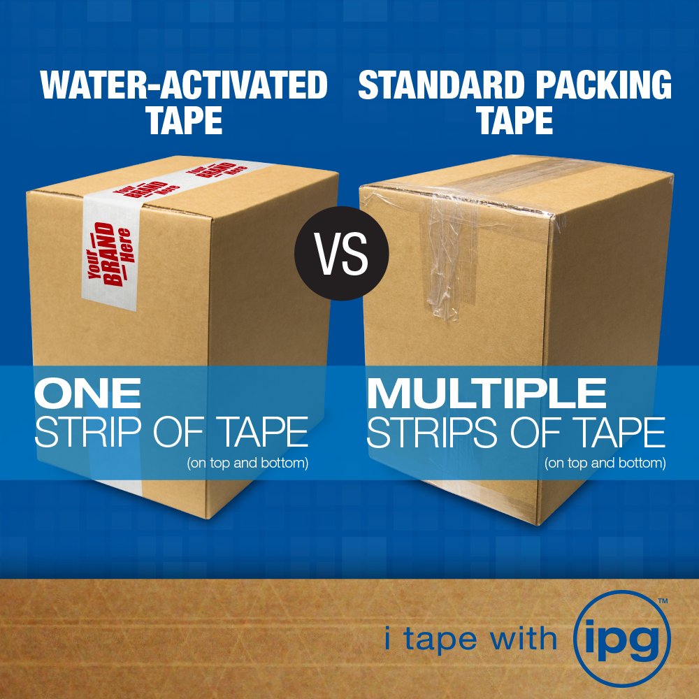 IPGtape's tweet photo. With IPG's Water-Activated Tape (gummed paper tape), only one strip of tape is needed to secure each end of a box versus two or more strips of standard packing tape. Call for info: 1-888-898-7834 or visit https://t.co/L0xiayaPa7. #secure #packaging #branding https://t.co/9zQEFbyChw
