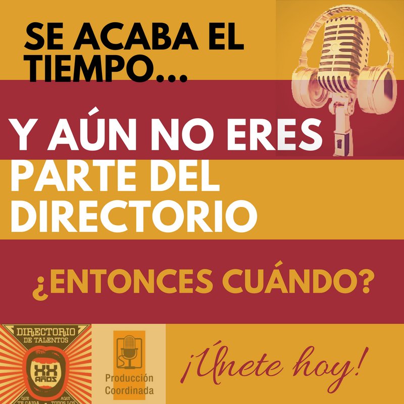 ProdCoordinada's tweet photo. INSCRIBETE AL DIRECTORIO DE TALENTOS 2018. 😀 https://t.co/Vjht8epfOq