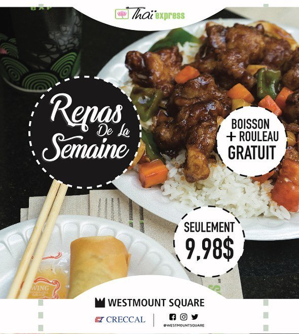 squarewestmount's tweet photo. Weekly lunch special! Receive a FREE SPRING ROLL &amp; DRINK with the purchase of a General Thai meal for only $9.98. :yum:
.
Repas de la Semaine! Obtenir un ROULEAU et BOISSON GRATUITE à l'achat d'un repas General Thai pour seulement 9,98$. #westmountsquare https://t.co/p7WIiMa3Zq https://t.co/yyiwsnVlT5
