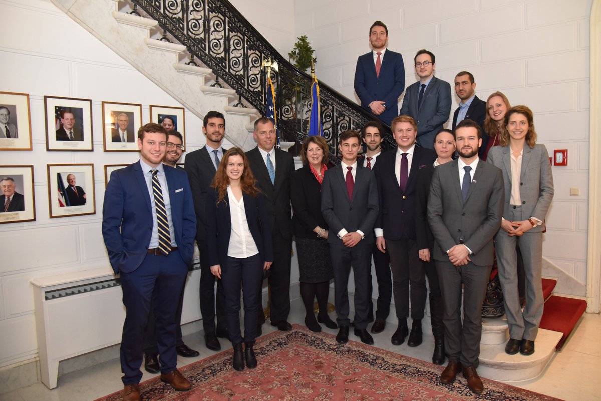 Group photo of College of Europe and Fletcher School students together with USEU officers at the US Mission to the EU in Brussels.