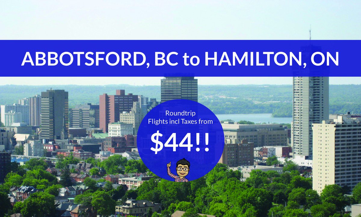 TravelCheapie's tweet photo. RIDICULOUS: $8 one-way or $44 round trip from ABBOTSFORD, BC to HAMILTON, ON

https://t.co/t4QB2rvxI5 https://t.co/CW1vgfHWyS