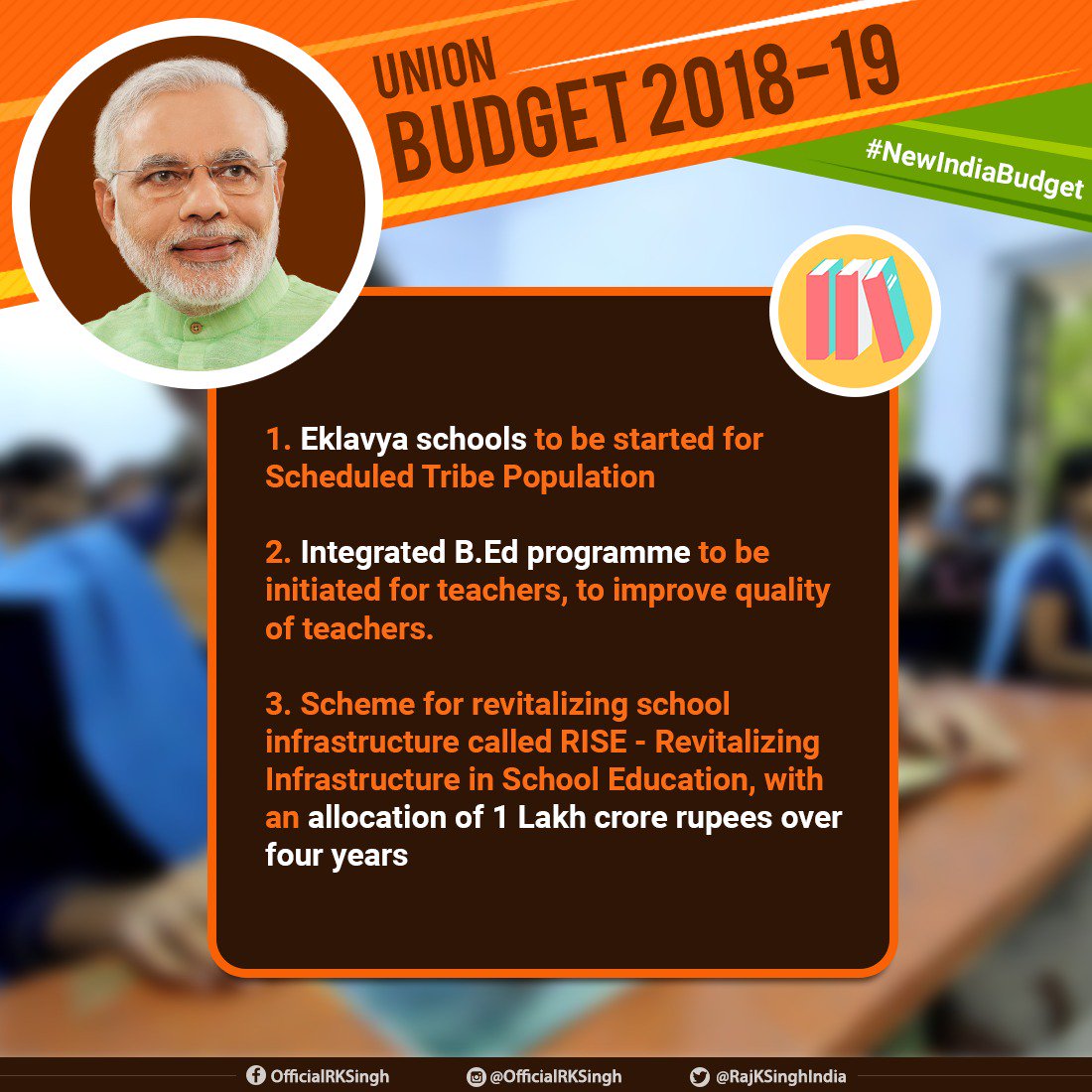 RajKSinghIndia's tweet image. Government, working towards PM @NarendraModi's vision of a New India is steadfast towards implementing the schemes, reforms, and Initiatives for the underprivileged presented in the #UnionBudget2018, such as building rural, medical &amp;amp; educational infrastructure across the nation.