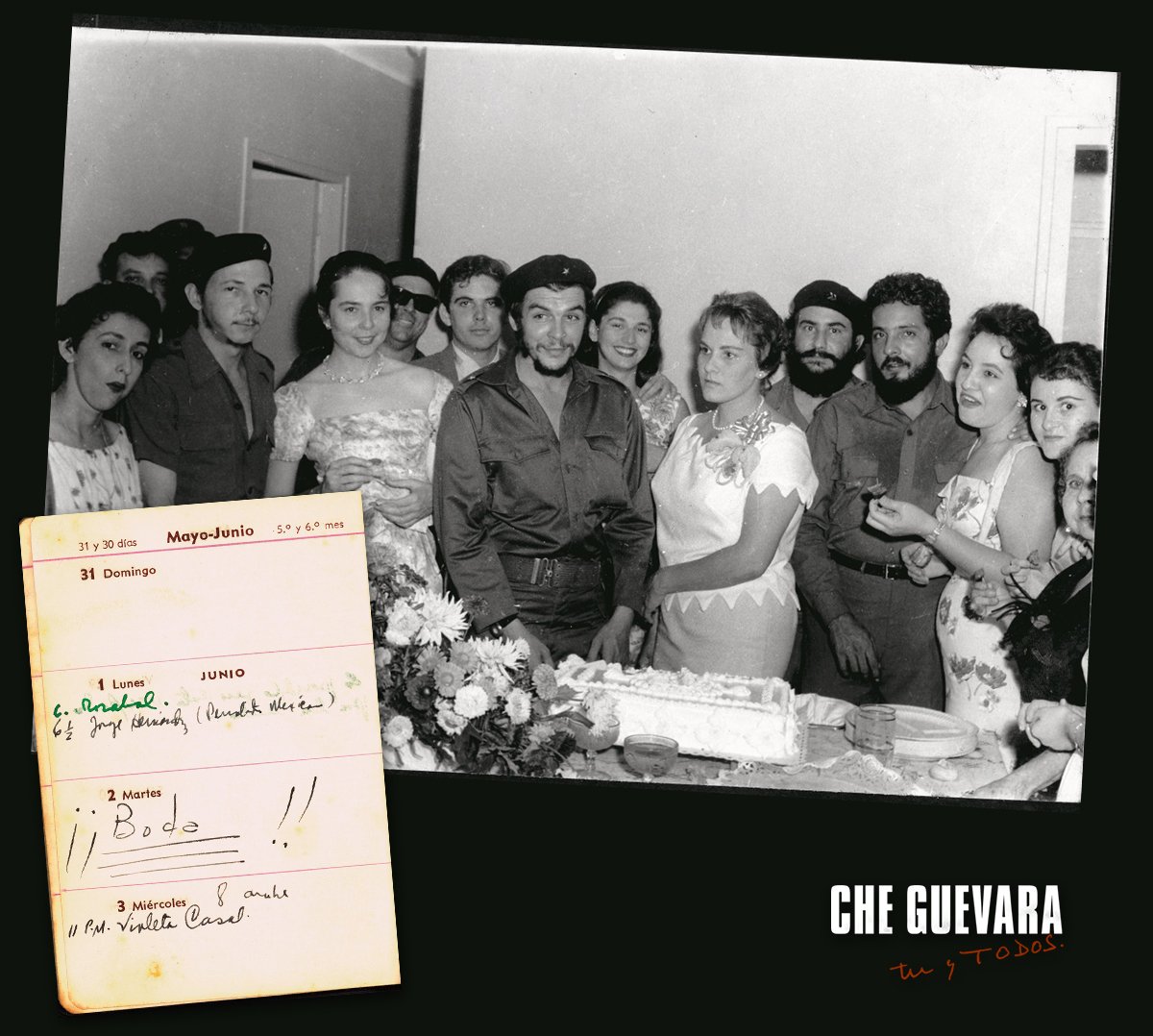 Dopo il divorzio dalla prima moglie Hilda Gadea, il 2 giugno 1959 Ernesto Che Guevara sposa Aleida March. Fidel, Raúl e Camilo Cienfuegos sono presenti alle nozze. #cheguevara#tuytodos