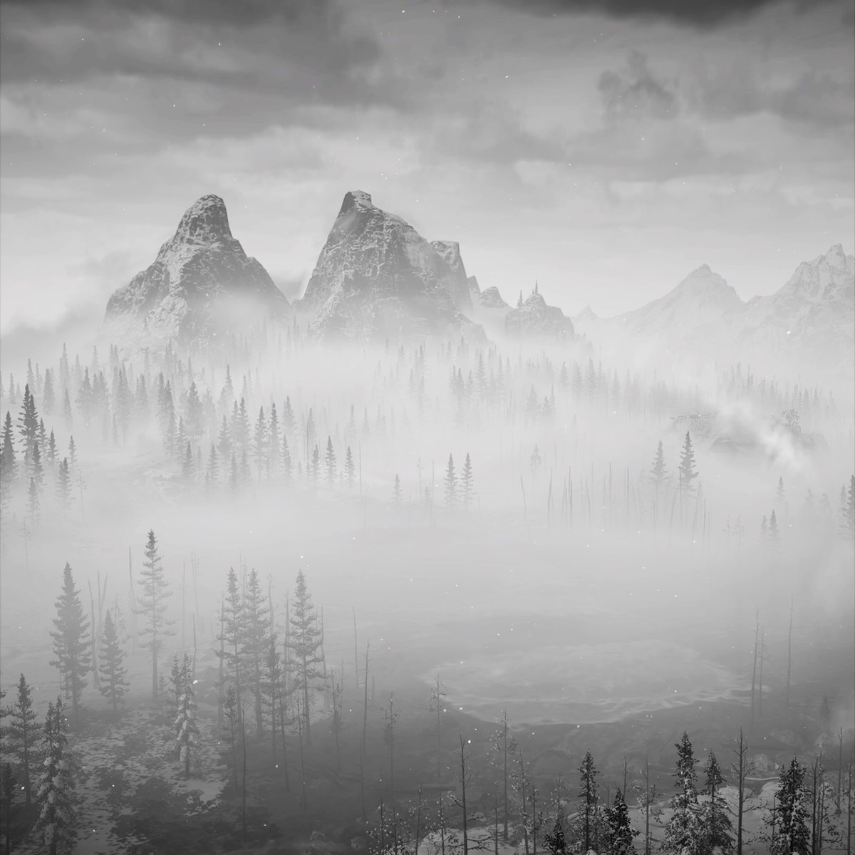 I think Ansel Adams would have loved this View! #HorizonZeroDawn #TheFrozenWilds. #HorizonZeroDawnTheFrozenWIlds #HZDPhotomode #Photomode #HZDWinter #Blackandwihte #landscape #VirtualPhotography