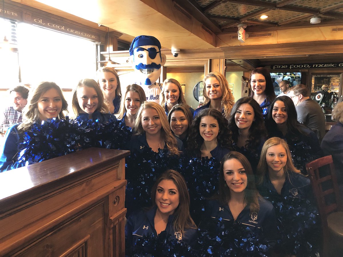 SHUSapphires's tweet photo. After a pit stop at @southmountaintavern , we are on our way to the Prudential Center to cheer on the Pirates as they take on Xavier!! Come meet the Sapphires before the game on the concourse by section 20 at 1:30!! 💙🏀⚔️ #HALLin https://t.co/SkHwRrTtVA