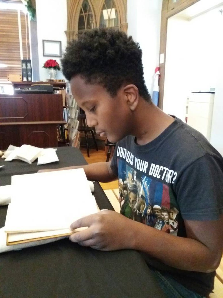 mtclaremuseum's tweet photo. One of our volunteers, Caleb, is studying volume 2 of A History of England published in 1832.  We are exploring our antique books as we search for the books that belonged to the Barrister. https://t.co/VEw5R1XstR