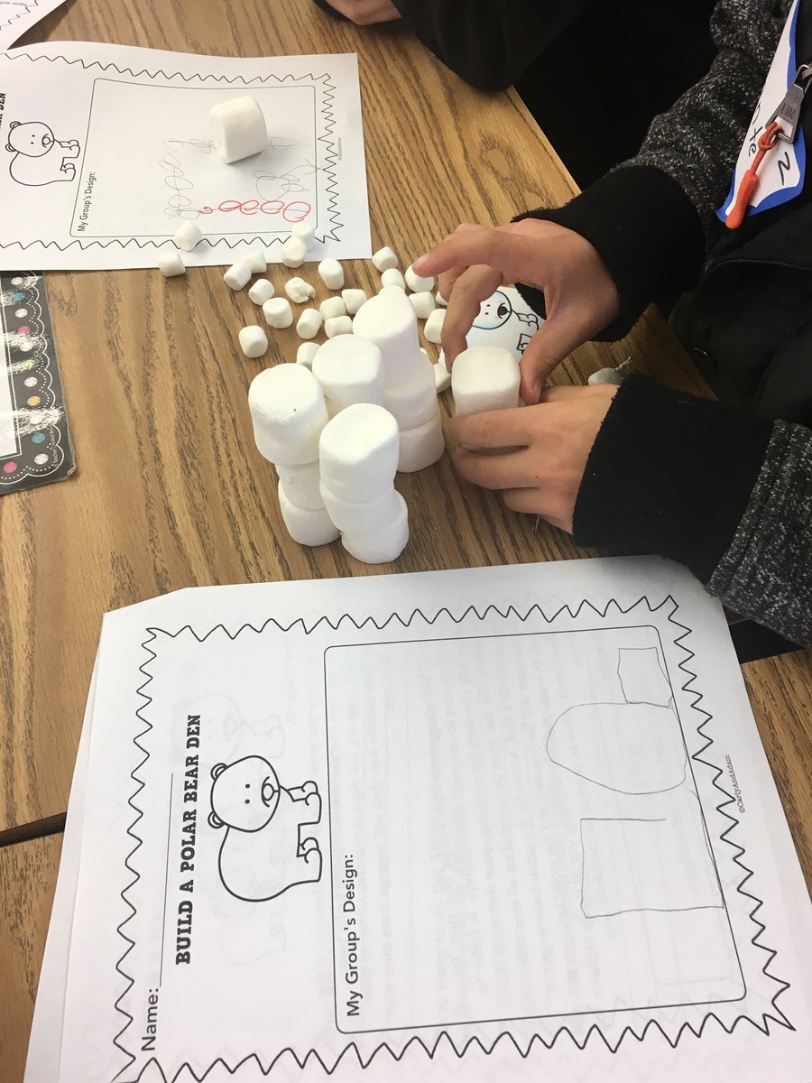 CruzinInKinder's tweet photo. Saturday Bear Academy students using @carlyandadam ‘s STEM challenge to build a polar bear den using only marshmallows and toothpicks @LomaVerdeBears #STEM https://t.co/PIK5kNRl4O