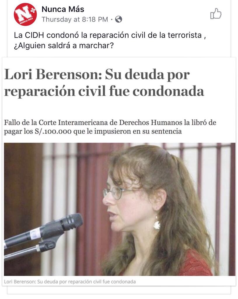 A_Aguinaga's tweet photo. La Corte (CIDH) para no olvidar y recordar su manejo pro terrucos y anti Peru;nuevo juicio le rebajó pena, le perdonaron reparación civil  de 100 mil soles y encima la indemnizamos con 30 mil dólares x venir a destrozar y matar a nuestro país.No hubo marchas ni lavado de banderas https://t.co/js4uD6nL3B
