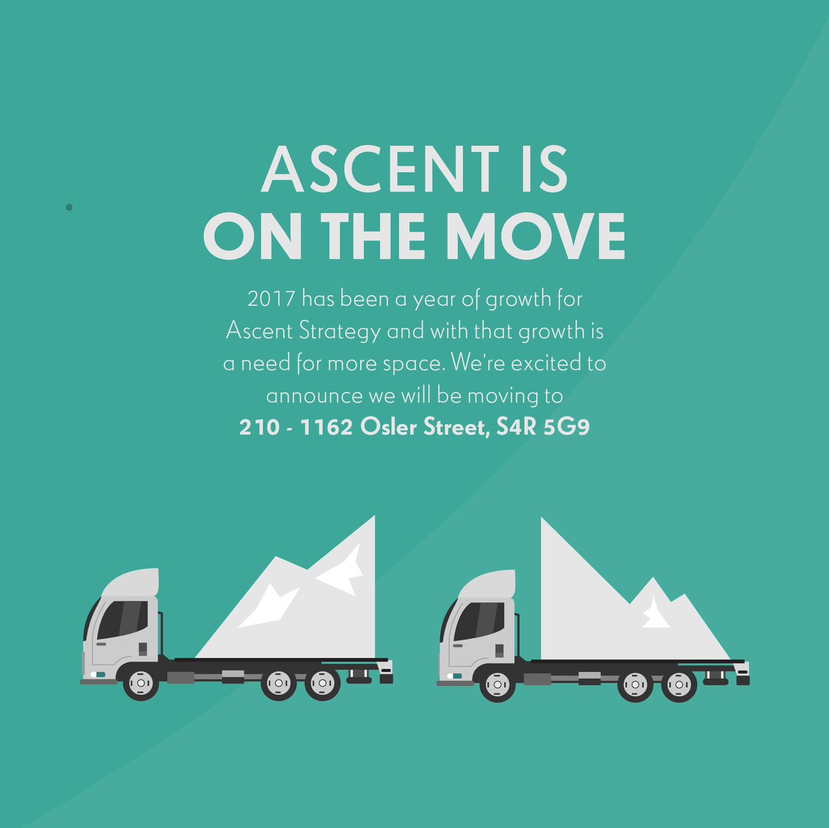 Ascent is on the move. We will now be calling the Warehouse District home at 210-1162 Osler Street.
