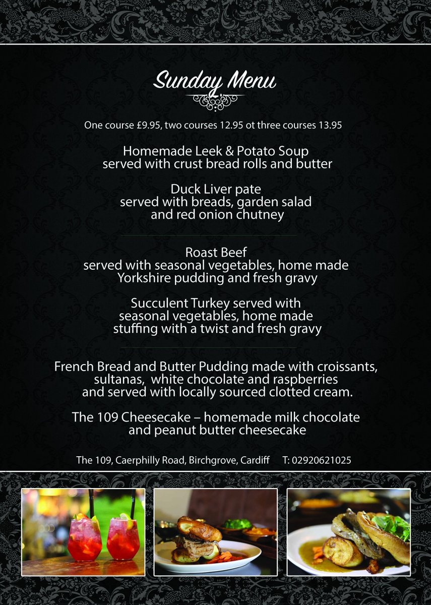 Make sure you grab a table before it's too late ... tomorrow from 12pm we're serving up an extra special Sunday lunch.  Call 02920621025 for availability.
#The109