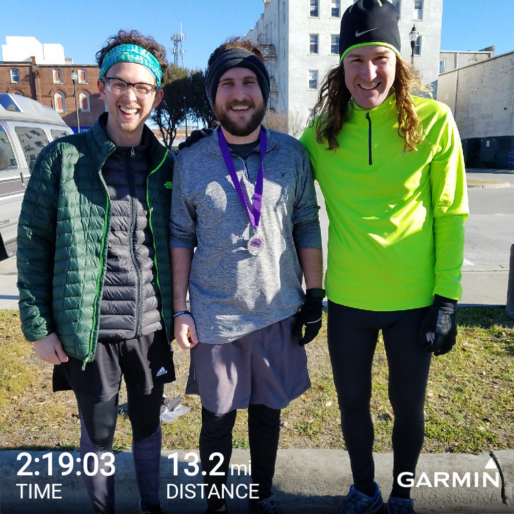 joshamorgan's tweet photo. First half marathon in the books #run252 @hapardue @JeffSpicoliWx https://t.co/0vDRua6Iee