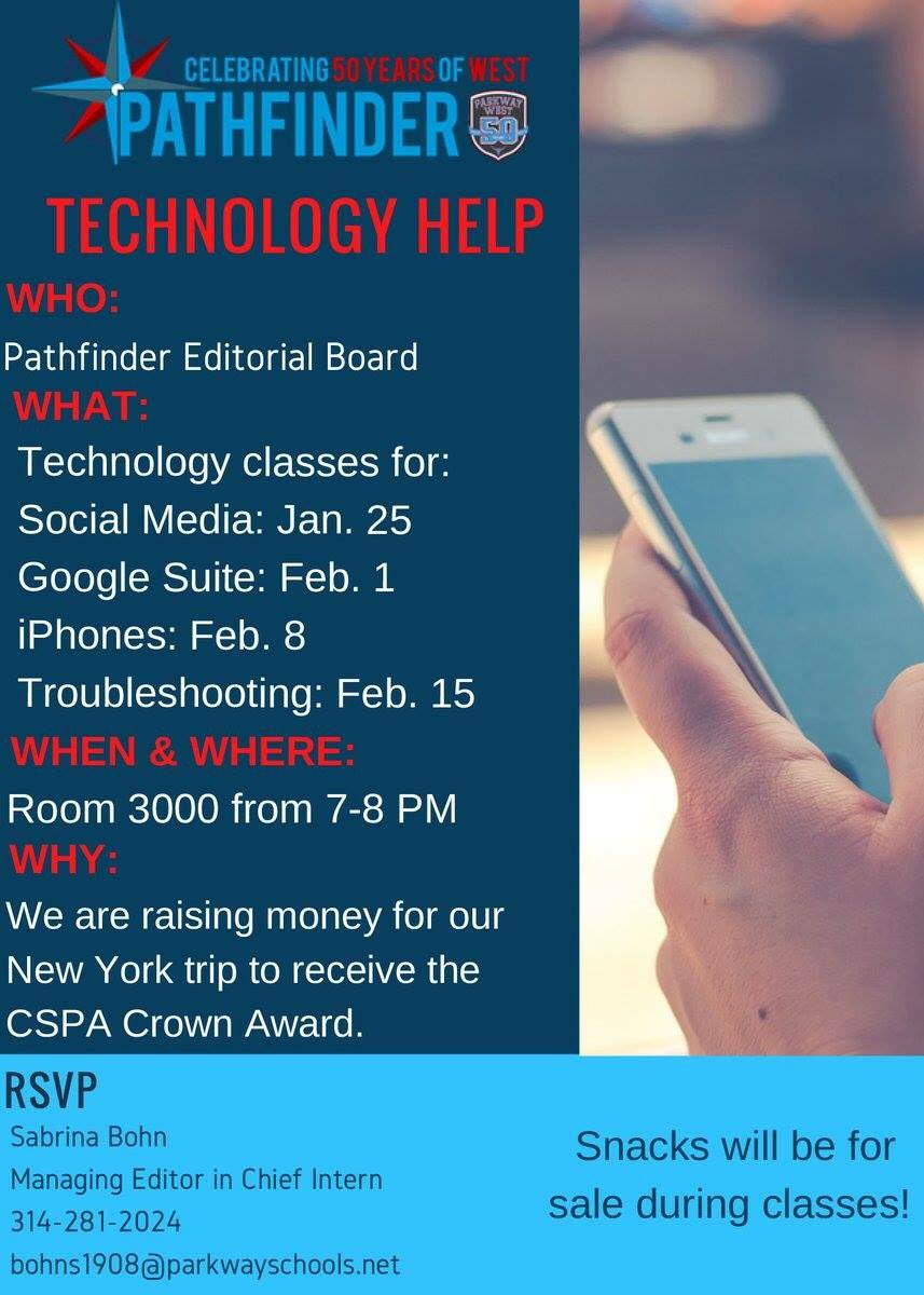 We earned a Columbia Scholastic Press Association Crown Award and are fundraising for a trip to NYC to attend the convention where they will receive this honor. 

Need to brush up on your tech skills?  We’ve organized a fundraiser classes to teach tech literacy. <a href="/ParkwaySchools/">Parkway Schools</a>