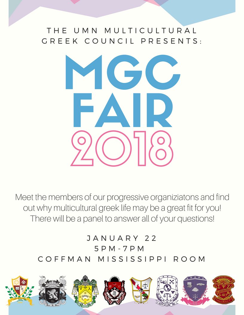 Interested in Multicultural Greek Life? Stop by our MGC Fair on Moday to learn about eight of the culturally-based fraternities and sororities on our campus and see what we're all about! #MGCFair2018 #comethru