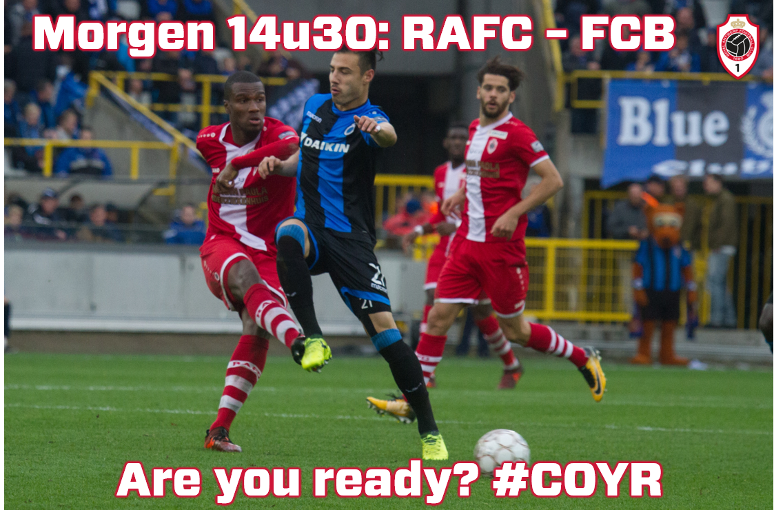 official_rafc's tweet photo. Afspraak morgen om 14u30, dé clash van de 22ste speeldag: Royal Antwerp F.C. - Club Brugge K.V.! ⚽ Are you ready, Reds? 🔴⚪#COYR https://t.co/4w5gb3HXKe