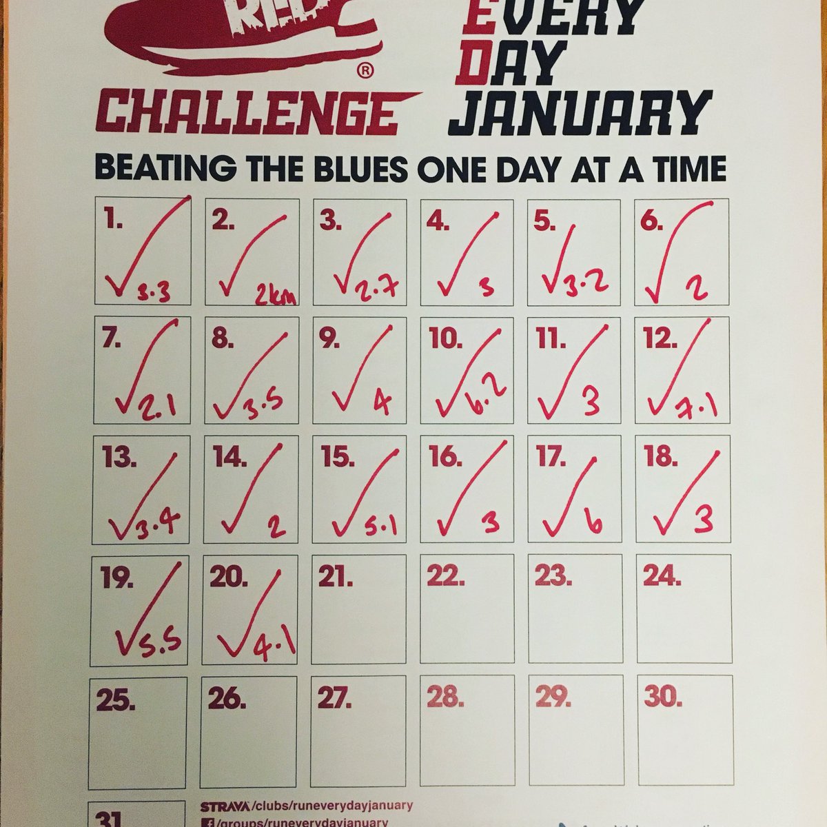 VickyGillibrand's tweet photo. Day20 #redjanuary done β
not feeling at peak today but felt better after my run. Just for the record breathing is overrated #hatethiscold https://t.co/xOjTZXG1vy