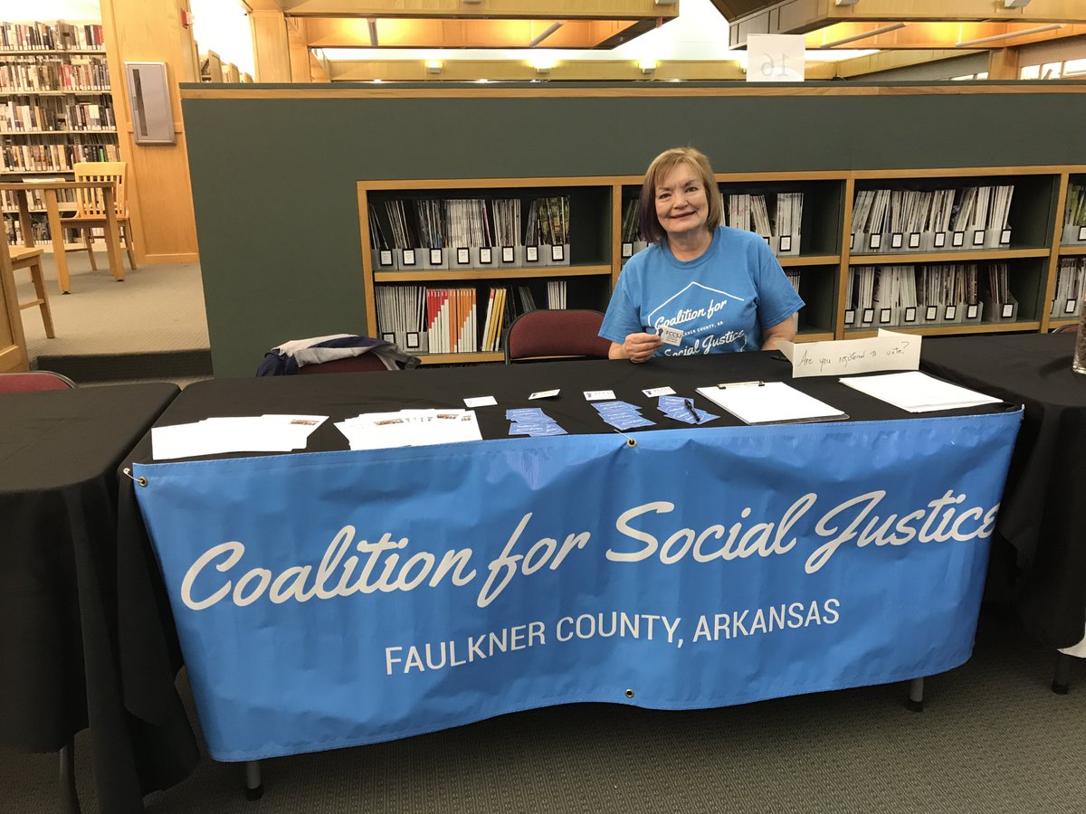 fc_csj's tweet photo. The #FCCSJ is all set up at our booth at the Service and Volunteer Fair! Come down to the Faulkner County Library today. https://t.co/Uu9ibvG6XI
