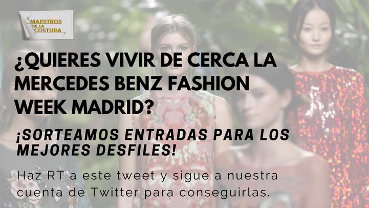 MaestrosCostura's tweet photo. ¿Quieres ir al desfile de @JVbyJorgeVzquez en la @MBFWMadrid?

Sorteamos dos entradas dobles‼️ Para conseguirlas solo tienes que hacer RT y seguir a nuestra cuenta. 

🔛 Puedes participar hasta las 16:59 del lunes 22 de enero.

#MBFW ✂️ #MaestrosDeLaCostura https://t.co/b28SaRfLpN