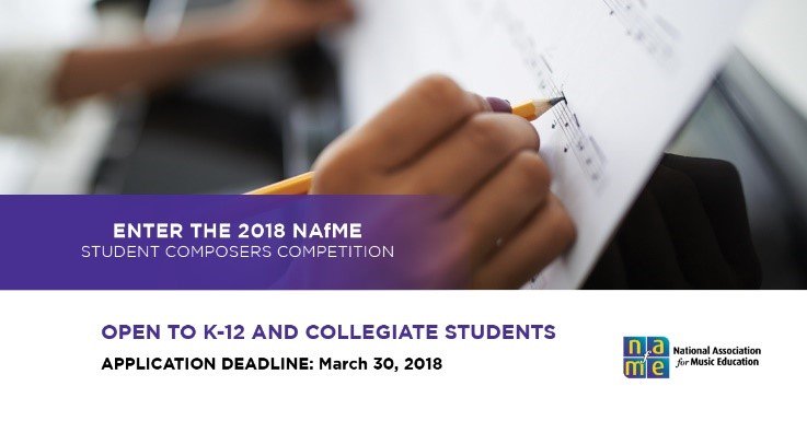 NAfME's tweet photo. NAfME is seeking original music written by student composers for a featured performance in the Young Composers Concert! Submit your #composition by March 30th. Click here to learn more! https://t.co/OYtqdyD2AB https://t.co/y175WaYDRf