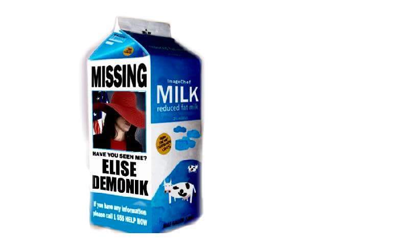 EliseMDemonik's tweet photo. Friends - Saw this milk carton in DC today. Reprehensible constituents. #theyresodumb I’m clearly #busyspinningthegovshutdown and #holdingDACAhostage so #nowomensmarchesforme. DACA is a critical issue to work on. But I won’t. #onlythespin https://t.co/2Vbfy2wX39