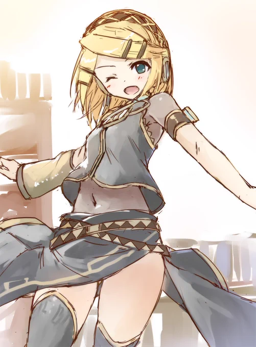 普段ホットパンツのリンちゃんがこういう衣装だとガードが甘くなる感じいいと思います。 