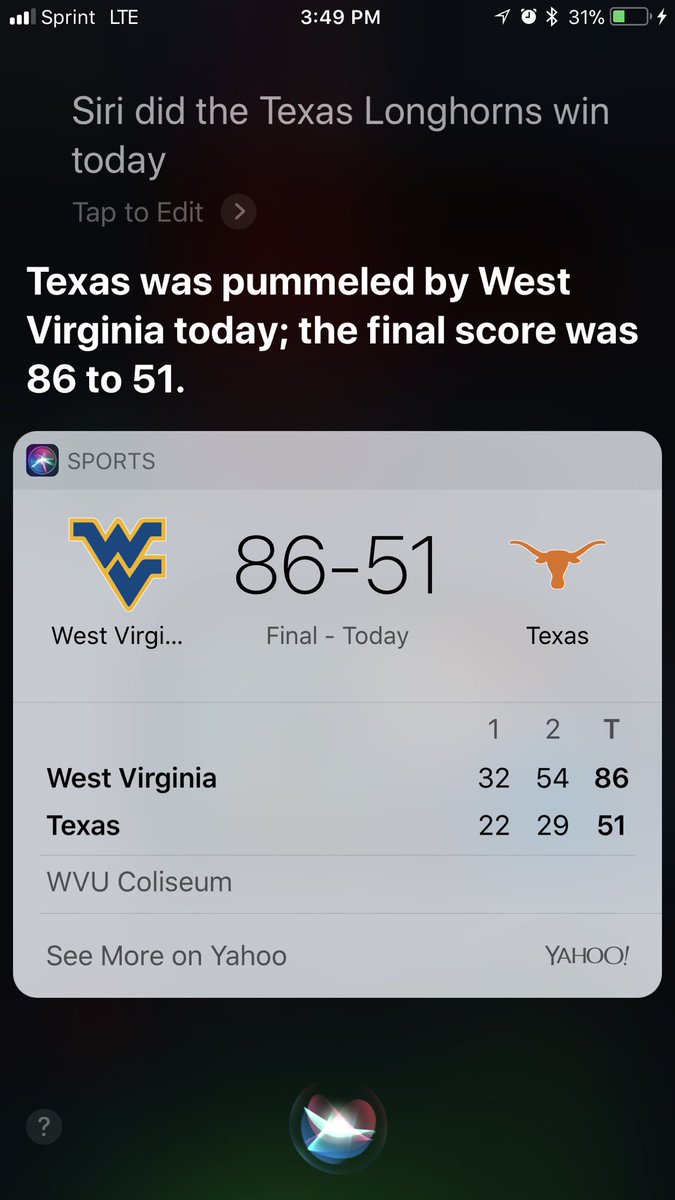 HardballHardge's tweet photo. Siri is not playing games with her assessment. #atx #blasted #whathappened #whereistheoffense https://t.co/h5P7Z1D5uq