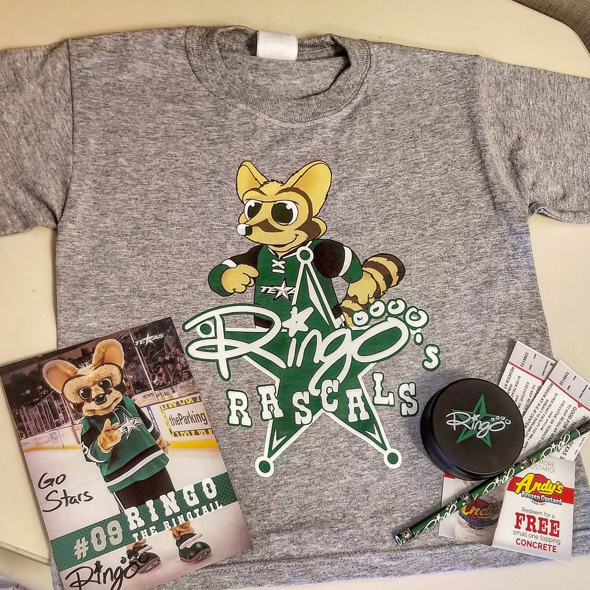 Day 2 of my 1st ever Twitter giveaway!! Follow, RT, and tag 2 friends for a chance to win my Ringo's Rascals Prizepack!! 

Prizes include:
-1 of my handsome shirts
-A sweet foam puck
-2 Free Tickets to a game
-My signed official player card
-A cool pencil
-A coupon to <a href="/Andys_CTX/">Andys Frozen Custard</a>
