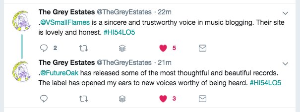 highfivefor's tweet photo. #Highfivefor… Lauren at @TheGreyEstates for showing the kids at home how you can write "no more than 54 words, no less than 5" reviews of anything and then slap a #HI54LO5 (HI:54, LO:5) hashtag on it to summon the sentient robot that runs this twitter ✋ https://t.co/wnwv4BIYG2