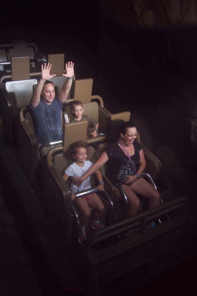 mbonham721's tweet photo. @KateySagal Taking our two oldest on their first roller coaster at Disney! Don’t let the photo misrep...they rode this ride about 10x 🍷🙈😂 #momarm #momlife https://t.co/n3Flr1FPqW