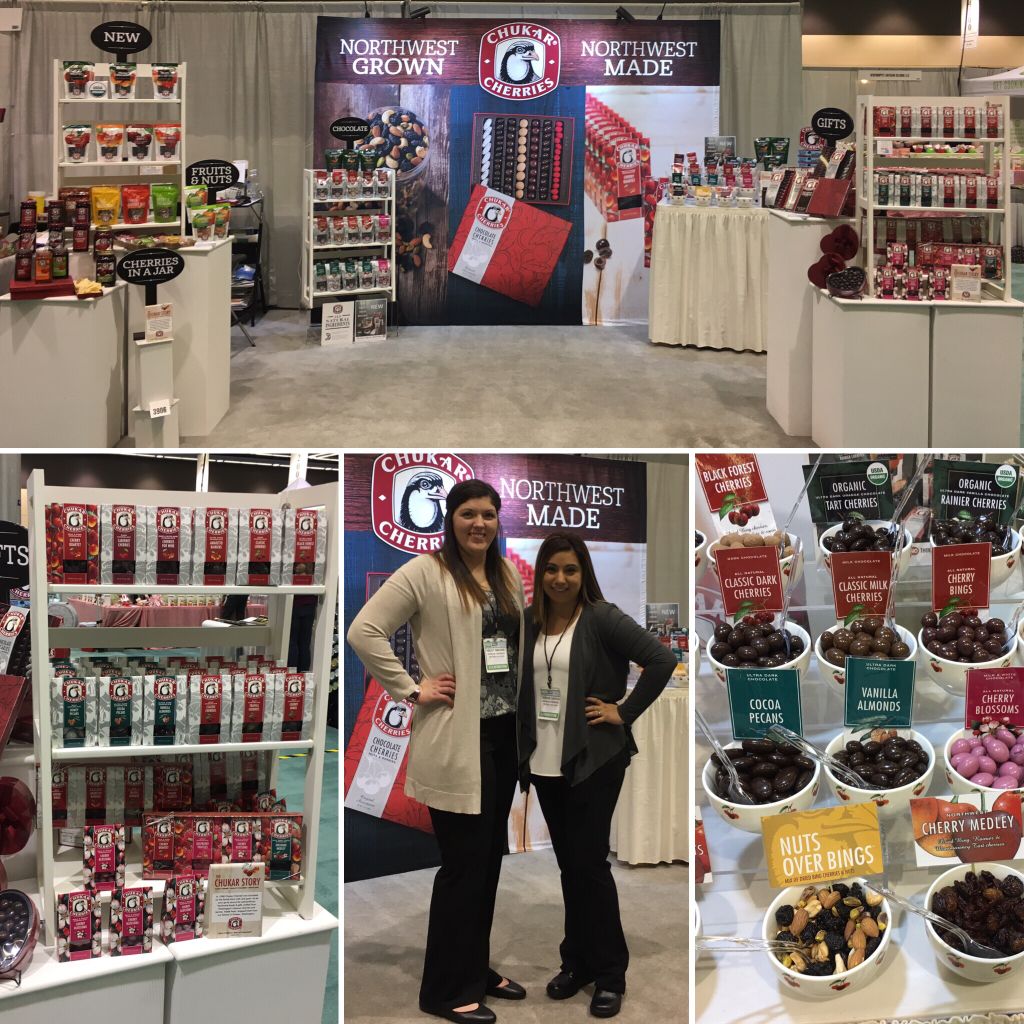 ChukarCherries's tweet photo. It's show time! Today is the first day of the Seattle Gift Show! Teresa and Haley are ready to help you find your favorite #ChukarCherries flavor. Stop by booth 3906 to fill up on #samples and score exclusive show specials! #SeattleGiftShow 🍒🍫 https://t.co/JSl87YdNea