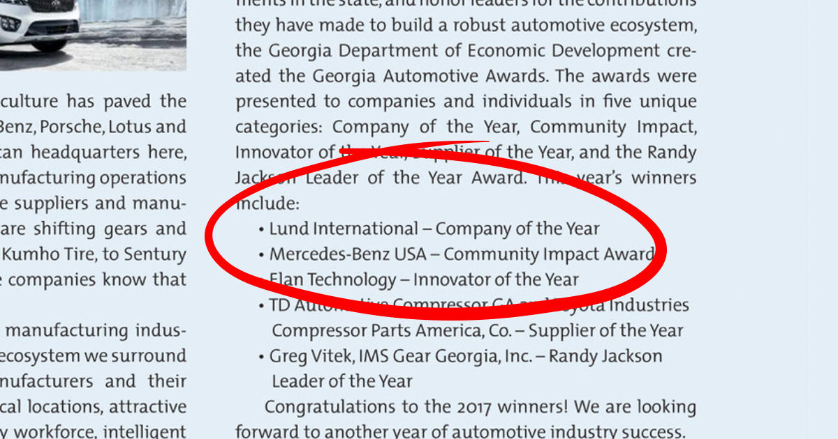 Lundinter's tweet image. We are proud to be named “Automotive Company of the Year” by the Georgia Department of Economic Development. It’s a testament to the hard work of our team. Check out the latest edition ofBusiness Georgia. Page 66isour favorite. #LundInter-national fal.cn/q3BJ
