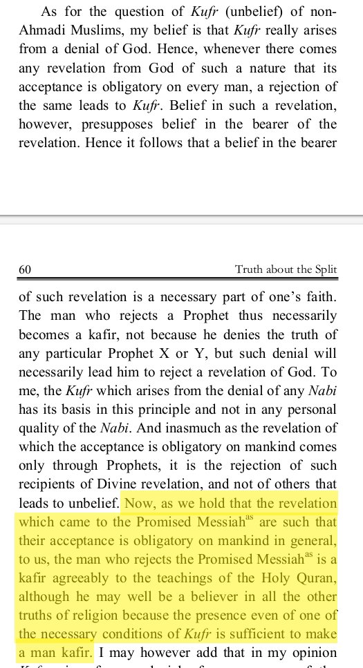 The page numbers are all visible for you to check1st pic: he explains 3 beliefs attributed to him, then admits he agrees with these beliefs. One of those beliefs (#3) is mass takfir. Even those who didn't hear Mirza's name are called kuffar, outside islam!pic #2: more takfir