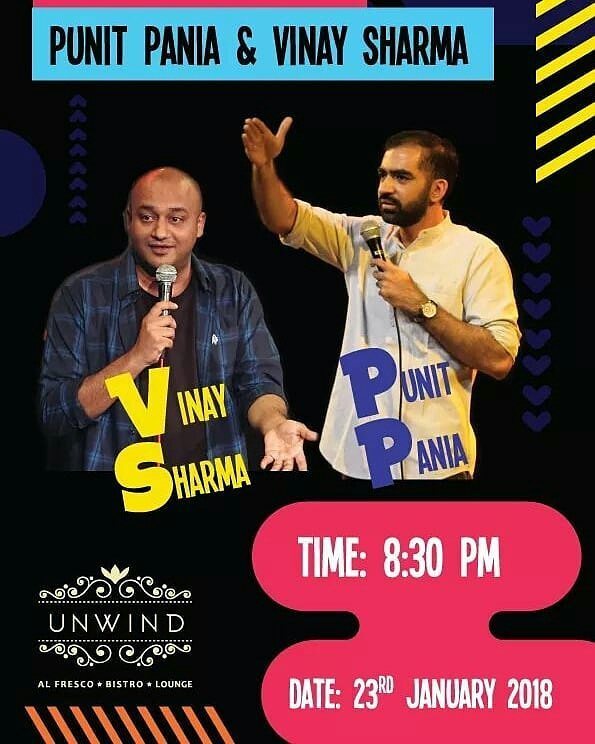 lookouttapp's tweet photo. Unwind, Pune - We've got something special to tickle you next Tuesday! @punitpania along with #VinaySharma will be bringing lots of laughter with them to #Unwind. Be there for a hilarious evening!
#Pune #PuneComedians #Comedy #StandUp #Laughter #lookou… https://t.co/Yv3Im7TUH5 https://t.co/mwjjvxvCWR