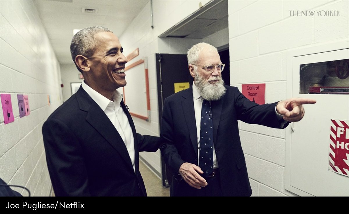 NewYorker's tweet image. On the première episode of David Letterman’s Netflix series, Barack Obama shows off his quick wit, his playfulness, and his ease and pleasure at delivering a good joke: nyer.cm/VrHCmKb