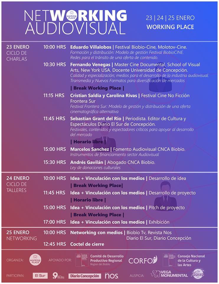 23//24//25 enero                        Net Working Audiovisual
 @workingplaceccp 
Inscripciones Abiertas
goo.gl/forms/WBCFF3s6…