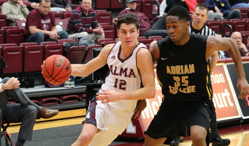 MBB: Kevin Scheibert records double-double, Ryan Stevens tallies 100th assist of season as <a href="/AlmaScotsMBB/">Alma College Men's Basketball</a> drops <a href="/MIAA1888/">#D3MIAA Sports</a> leader Adrian, 73-66: almascots.com/x/apnex #d3h
