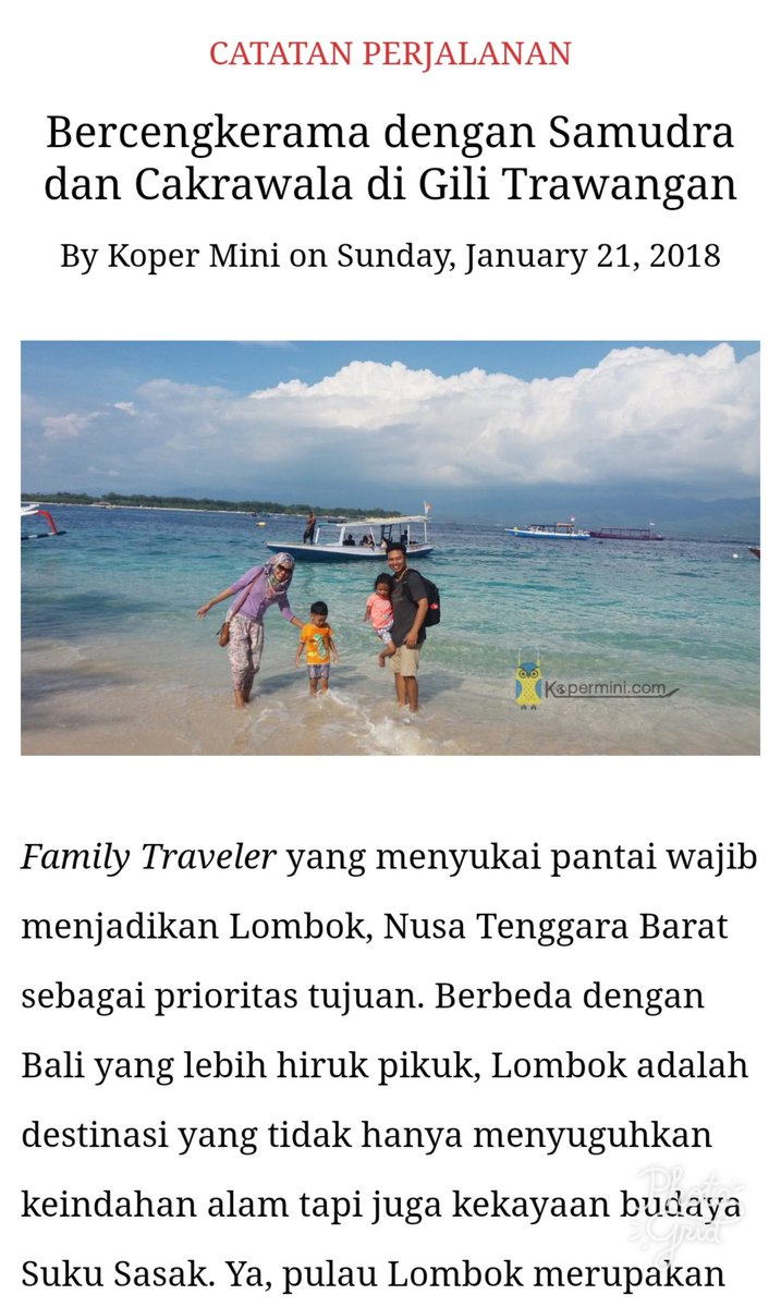jatisavitri's tweet photo. Selamat hari Minggu! 😃
Koper Mini mengajak anda berpetualang ke Gili Trawangan, Lombok. New article coming your way 🏖
Link: https://t.co/pdBn817Ii8
Follow IG: @koper.mini
Youtube Channel: Click Link in Bio
#kopermini #traveler #travelbloger #travelwithkids #familytrip https://t.co/EUE0nbHC5a