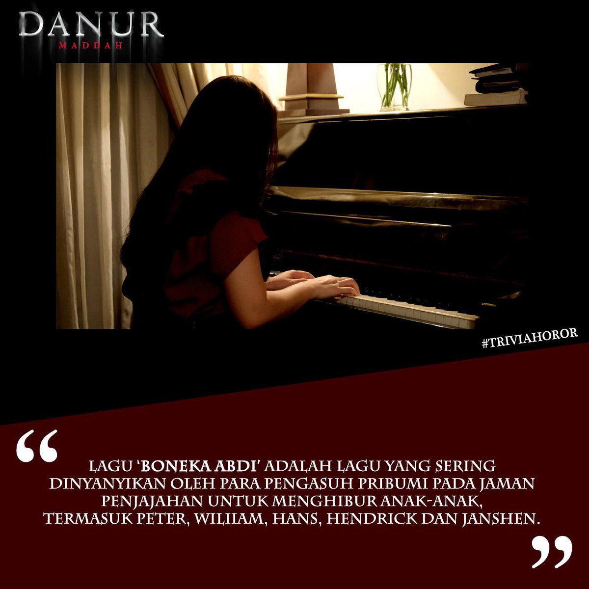 DANURMovie's tweet photo. Sampai saat ini bisa dibayangkan kalau lagu boneka abdi dinyanyikan, para anak-anak ini akan mendekat padamu sambil tersenyum ceria. 👻

#TriviaHoror #Danur #Maddah #Danur2 https://t.co/MsLmm8qLkt