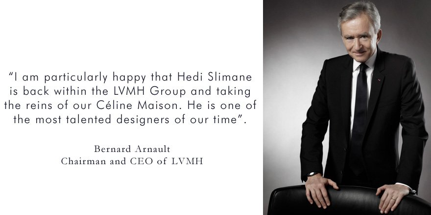 LVMH on X: “I am particularly happy that Hedi Slimane is back within the  LVMH Group and taking the reins of our Céline Maison. He is one of the most  talented designers
