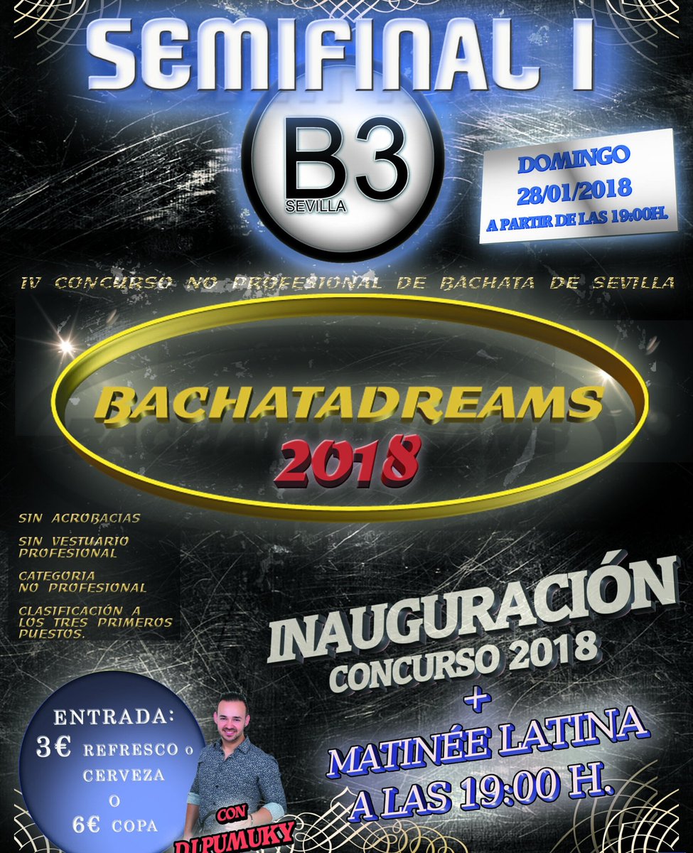Concurso BachataDreams!!! Domingo 28 en B3!! Más info en cartel!!! Menuda fiesta nos espera!!! #bachatadreams