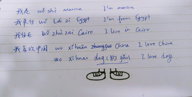 MarinaGGhatas's tweet photo. Here is the five new #Chinese sentences my lovely #Chinese__friend; Spring, taught me the other day 🇨🇳🇨🇳🇨🇳
#China #Chinese_Language #Exchange_Program #Culture_Exchange #AUC #Egypt #Cairo
#JRMC2202 #JRMC2202_2018 #wintercourse https://t.co/44sXxYCikm