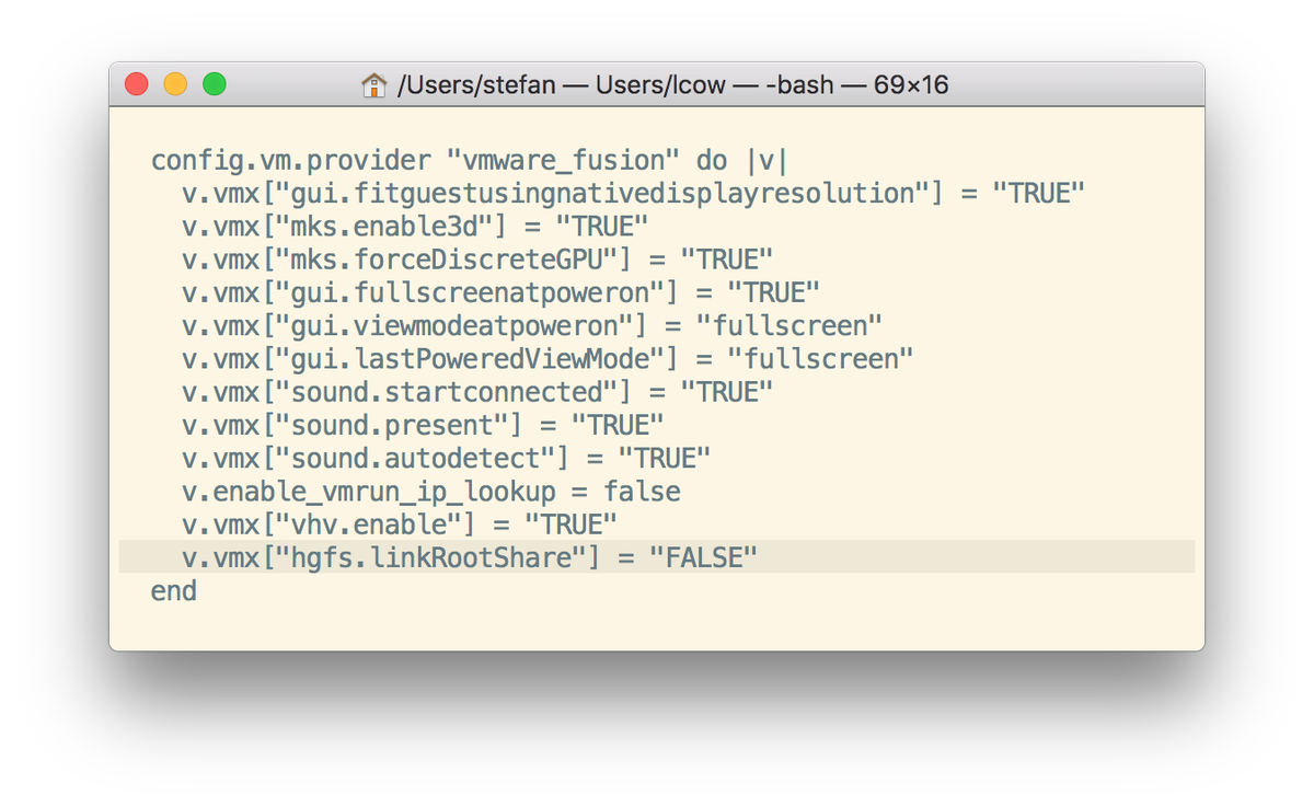 stefscherer's tweet photo. Just reached #ZeroDesktop in my #Vagrant boxes.

 v.vmx["hgfs.linkRootShare"] = "FALSE"

Automate all the things. https://t.co/yOUYY1Pm82