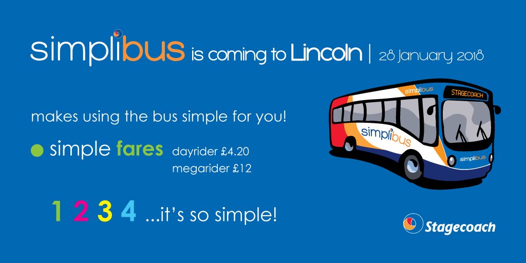 StagecoachEMid's tweet photo. We're taking the hassle out of travel with our new #Lincoln #simplibus service - simple fares with dayriders, megariders and mobile tickets, launching 28 January 2018 ➜ https://t.co/qqU5xDaHlF