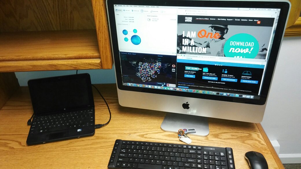 CureCoinProject's tweet photo. Dec 2017 #FoldingClub members #mergefolding w/ @CureCoin_Team &amp; @FoldingCoin contributed to:
1. Motherboard upgrades to our systems 
2. Large 40" demo monitor
3. Buying (used) iMac to demo @Apple folding 
4. Donation to @DragonMasters (Childhood Brain Cancer Research)
Thank You! https://t.co/JXUyDYDcD4