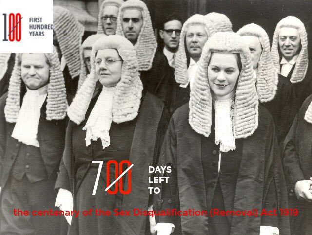 First100years's tweet photo. Did you know that women could not become lawyers before 23 December 1919? As of today, there are 700 days left to the 100 year anniversary of the landmark Sex Disqualification (Removal) Act that finally classified women as “persons” capable of joining the professions https://t.co/RHKS11d8h7