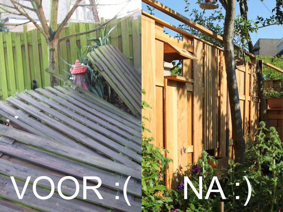 #schuttingomgewaaid door de storm? Balen joh. Zet er nu iets moois voor in de plaats! Een Plantenschutting? buurjongens.eu tip: check je verzekering, soms vergoed! #stormschade #schutting
