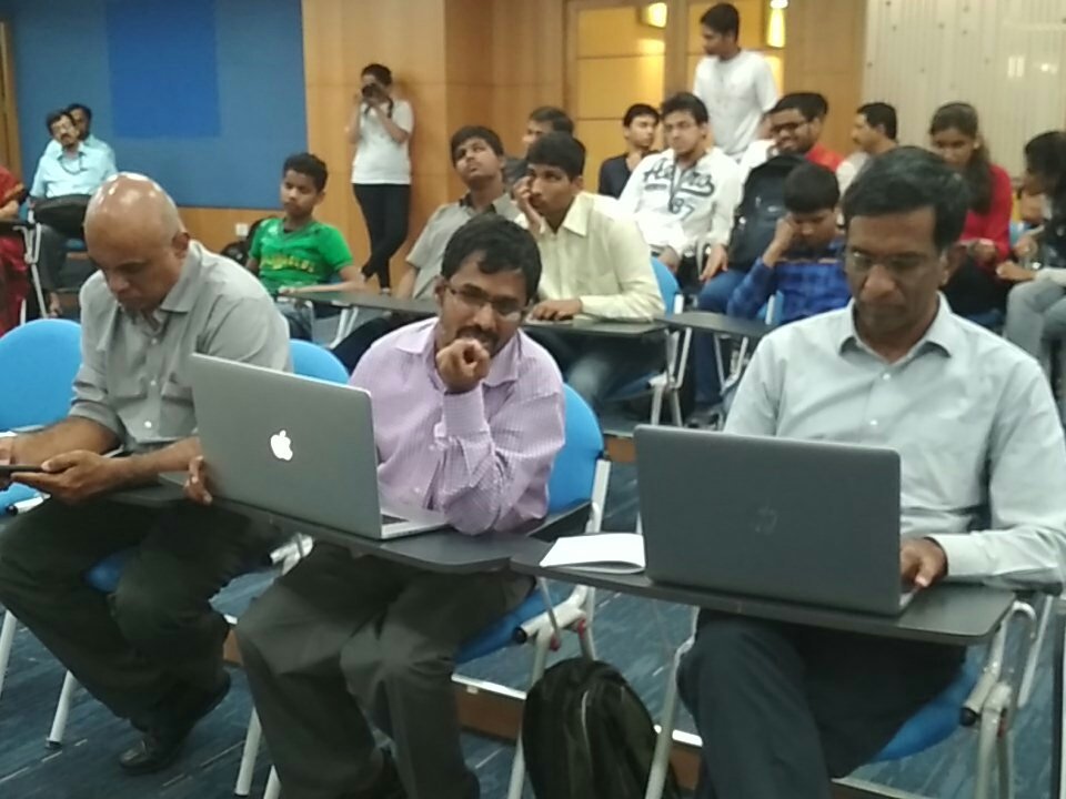 Judges panel at I-STEM Hackathon consist of George, Srinivasu and Prof. Srikanth