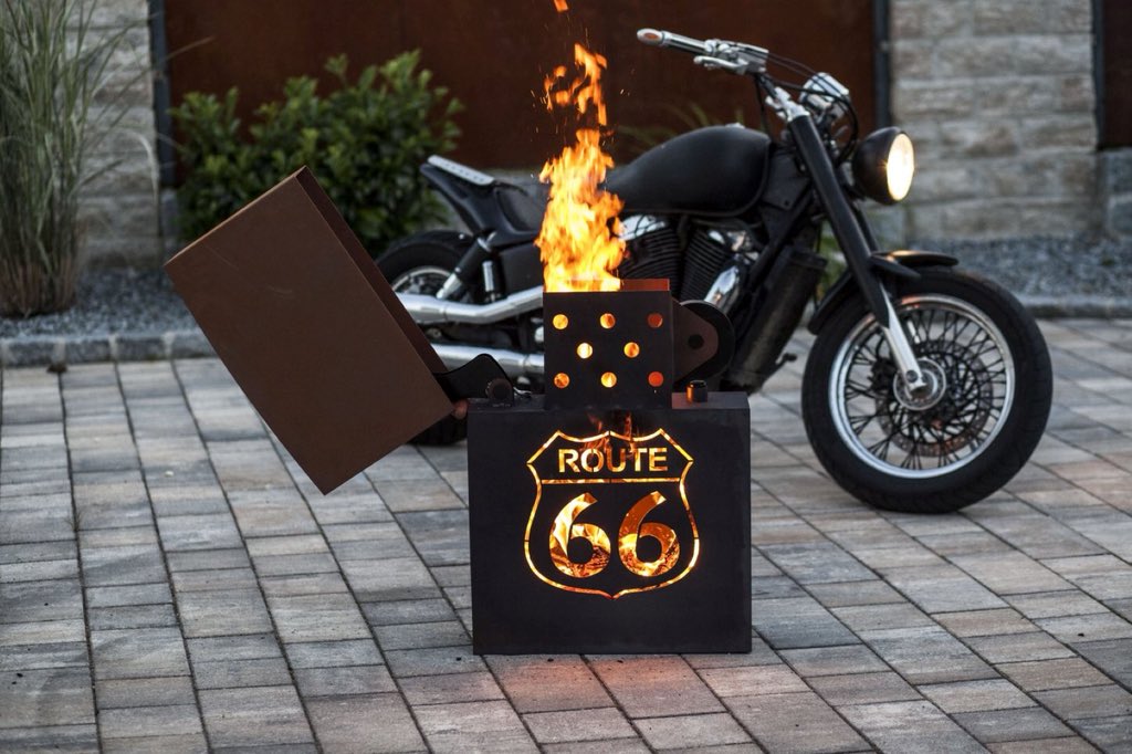 Feuerflair's tweet photo. Feuerstelle ROUTE 66 als riesiges Feuerzeug mit Ascheschublade und 40 kg schwer. https://t.co/TpH7nQ1Lkj #Route66 #USRoute #Feuerstelle #Feuerkorb #Zippo #Firepit #Biker #Feuerkorb #Feuer https://t.co/LhRmO7xgOJ